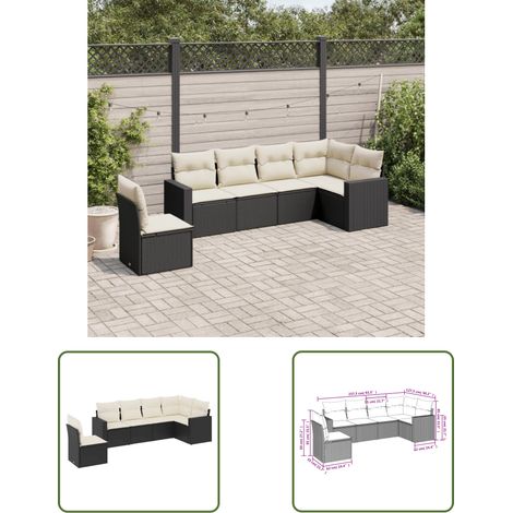 The Living Store 6-tlg. Garten-Sofagarnitur mit Kissen Schwarz Poly Rattan - Gartensofas - Outdoor Möbel - Gartenmöbel Set - Rattan Sofa - Lounge Set (1/3)