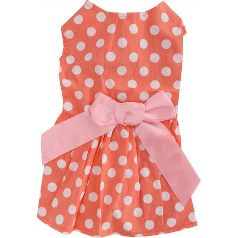 1 robe d'été pour chienne, orange, taille M, jupe sans manches en polyester avec nœud papillon, vêtement canin léger (1/5)