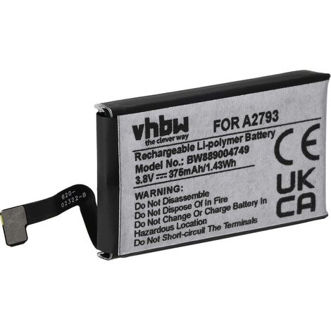 vhbw batteria sostituisce Apple A2793 per auricolari cuffie wireless (375mAh, 3,8V, Li-Poly)