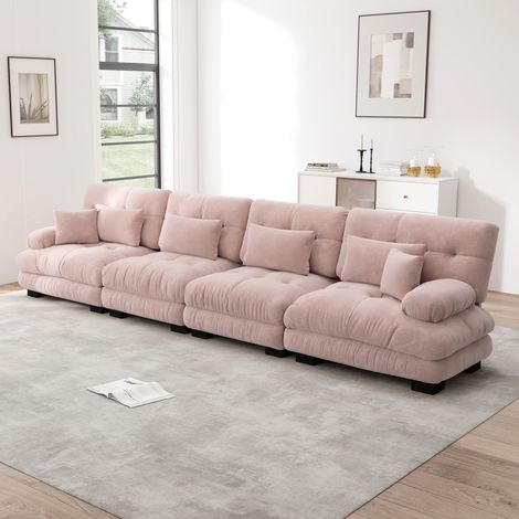 Canapé modulaire d’angle 4 places avec siège profond,canapé-lit chenille confortable rembourré pour salon,appartement,studio,bureau,chenille rose