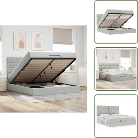 Estructura de cama - vidaXL Estructura cama otomana colchones terciopelo gris claro - Colchón terciopelo