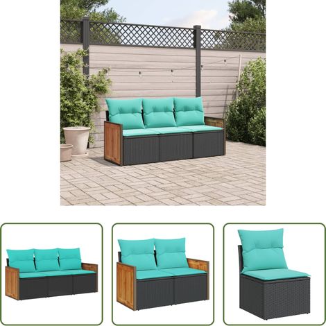 vidaXL Polyrattan - 3-teiliges Gartensofa-Set mit Kissen, schwarzes Polyrattan (1/5)