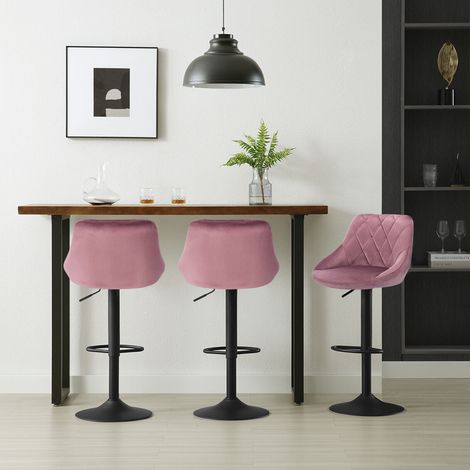 WOLTU Barhocker Barstuhl, Gute gepolsterte Sitzfläche aus Samt, Höhenverstellbar, 360° Drehbar, Farbwahl, in Rosa (1/4)