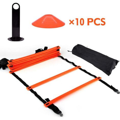 Speed Training Equipment, Fast Agility Train Kit, 19 Foot Flat Ladder + 10pcs Disc Cones for Sports Training (1/5)