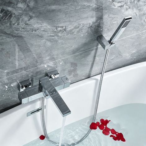 Mitigeur bain-douche mural pour baignoire, robinet à double commande avec bec orientable, douchette à main en laiton, mélangeur eau chaude et froide, corps en laiton chromé, cartouche céramique, entra (1/3)