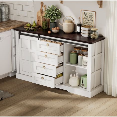 Madia con ante scorrevoli e 4 cassetti MDF 150 cm OKMYHOME (1/5)
