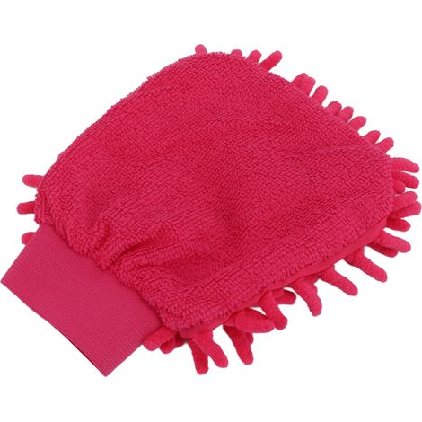 Doppelseitiger, rosafarbener Autowaschhandschuh aus Mikrofaser-Chenille, weich und kratzfrei, für eine effektive Fahrzeugreinigung. (1/5)