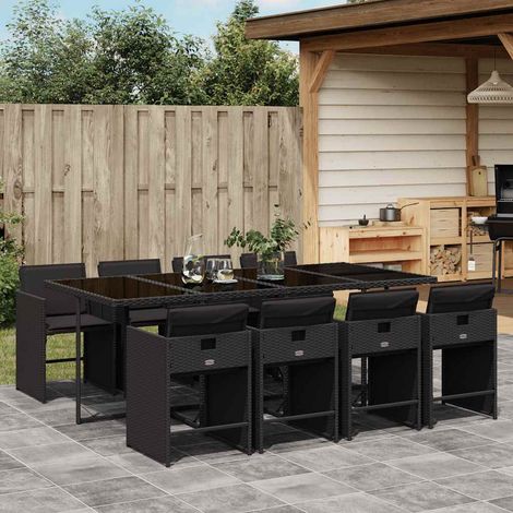 vidaXL Ensemble à manger de jardin 9pcs coussins noir résine tressée (1/5)