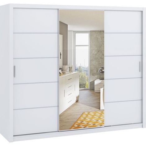 Armario Catromi 111, Blanco, 215x250x62cm, Puertas de armario: Correderas, Número de estantes: 9