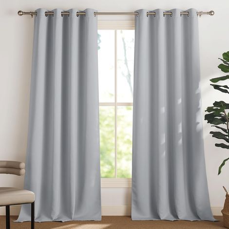 Rideaux Occultants Thermiques à Oeillets 132x92 cm Gris Argenté Lot de 2 Panneaux Lourd Isolation Chaud Froid pour Chambre (1/5)