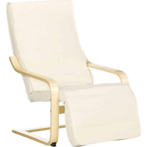Sillón mecedora relax de madera de abedul, blanco crema, 66,5 x 94 x 100 cm (1/5)