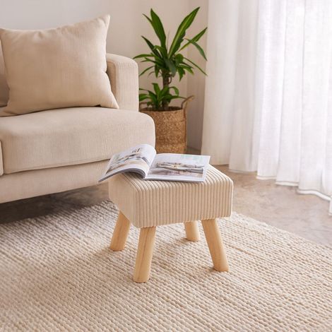 Gepolsterter pouf mit kordelbezug - weicher sitz holzbeine (1/5)