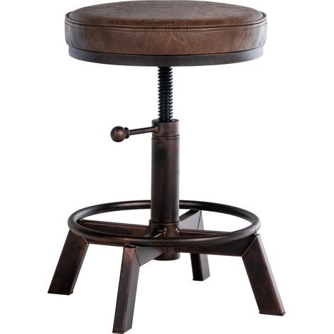 CLP – Tabouret de bar réglable en similicuir – Hauteur d'assise 42-65 cm – Piètement métal avec repose-pieds circulaire – Design industriel (1/6)