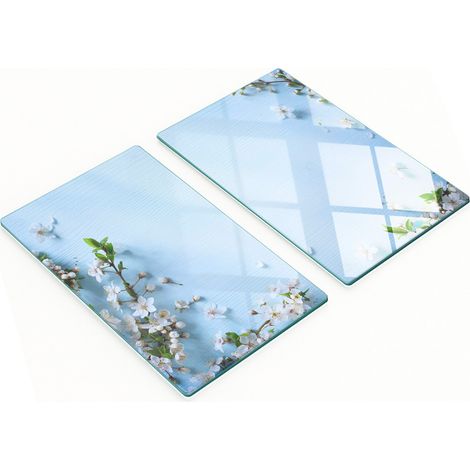 Tablas decorativas de cristal para cortar y servir con dise帽o de flores de cerezo, 2x30x52 cm.