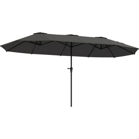 Parapluie double 4x2,2 m imperméable UV30+ gris foncé avec manivelle manuelle