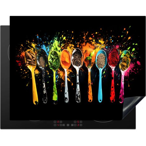 PROTECTION PLAQUE INDUCTION Cuillères - Épices - Moderne - Graffiti - Peinture - Coloré Couvre Plaque De Cuisson 77x59 cm