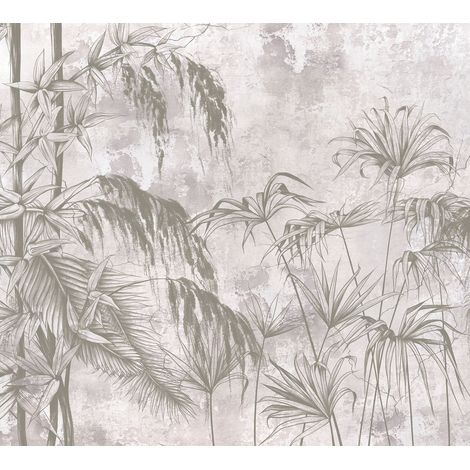 papier peint panoramique plantes tropicales gris  - Sanders & Sanders (1/3)