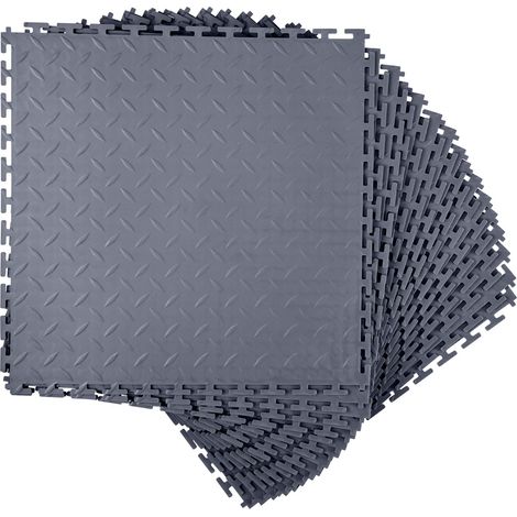 Dallage de Sol Garage Emboîtable, 16 Pièces 513x513x5 mm, Dalles Modulaires Antidérapantes en PVC, Finition Diamant, Gris Anthracite pour Atelier, Entrepôt (1/5)