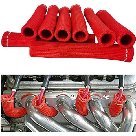 8 protecteurs thermiques pour câbles d'allumage, gaine isolante pour câbles d'allumage, 1500 haute performance (rouge). (1/5)