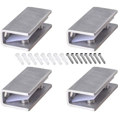 Pince à Verre en Acier Inoxydable 4 Pièces Support D'étagère en Verre Réglable Pince à verre Rectangulaire de 812 mm d'Épaisseur Pince à Verre Inox pour Balustrade Escalier Salle Bains, avec Vis (1/5)