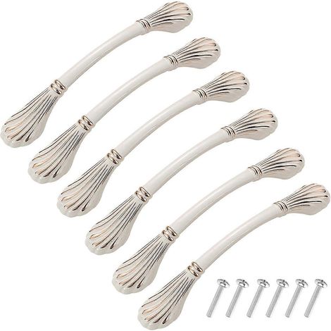 Lot de 6 poignées de meuble vintage, élégantes poignées de tiroir, poignées de porte de meuble, poignées de cuisine anciennes, entraxe de 96 mm, couleur ivoire (1/4)