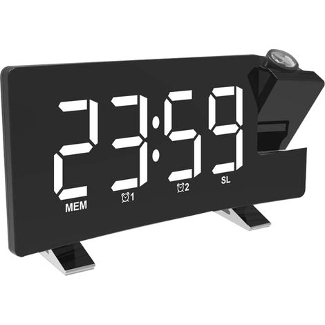 Réveil à projection, radio-réveil numérique avec chargeur USB, variateur de luminosité réglable de 0 à 100 %, double alarme pour gros dormeurs, fonction snooze (1/5)