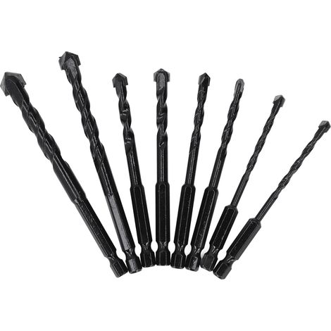 8-teiliges Steinbohrer-Set aus Hartmetall, 6,35 mm Sechskantschaft, schwarz, für Fliesen und Beton (1/5)