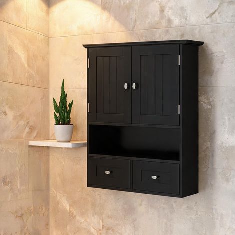 Meuble de salle de bain noir en MDF 50,8 x 17,8 x 66 cm (1/5)