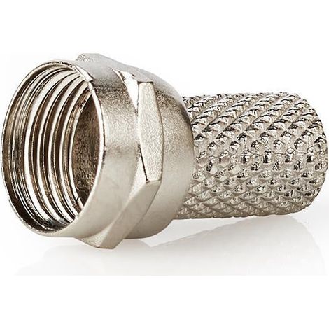 Conector f recto masculino niquelado 75 ohmios giro diametro de entrada del cable 74 mm aleacion de zinc plata 25 uds bolsa de plastico