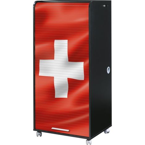 Armoire Informatique Mobile Noire 2 Tiroirs 5 Niches - Coloris: Drapeau Suisse 650 (1/4)