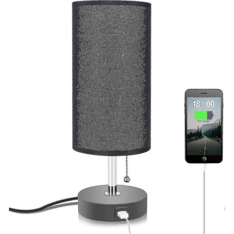 Lampe de table noire avec port de chargement USB, lampe de chevet, abat-jour en tissu noir (1/5)