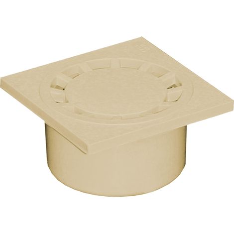 Siphon de sol PVC Ø40-50-63-125 mm – Platine 150x150 mm – Drainage efficace des eaux pluviales – Couleur sable