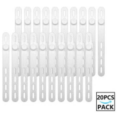 Lot de 20 serre-câbles en silicone réutilisables et lavables avec boucle de verrouillage, sangles de fixation réglables, organiseur de câbles multi-usages à haute élasticité (blanc) (1/5)