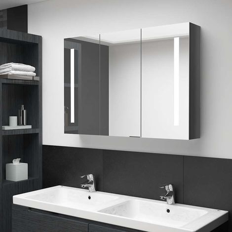 vidaXL Armoire de salle de bain à miroir LED 89x14x62 cm Gris brillant (1/5)