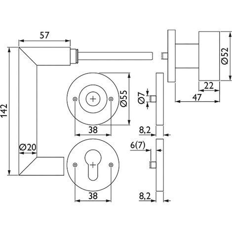 TECWERK FS-Garnitur NW-443-2 VA 60 D/K TS 40-58mm PZ rd.DIN L/R TECWERK
