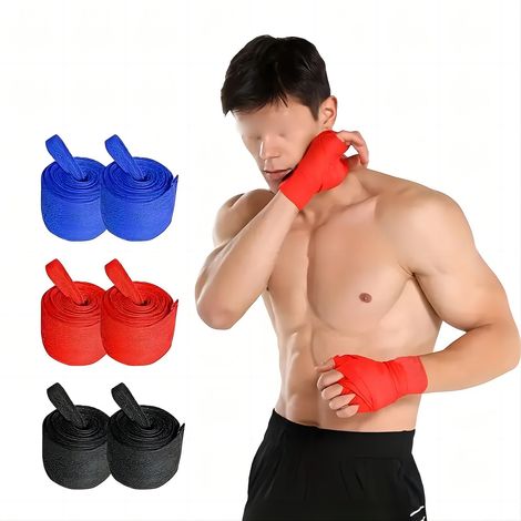 Lot de 3 bandages de boxe en coton - Élastiques, absorbant la transpiration et protecteurs pour les mains, parfaits pour l'entraînement professionnel et le fitness - 3 paires (1/5)