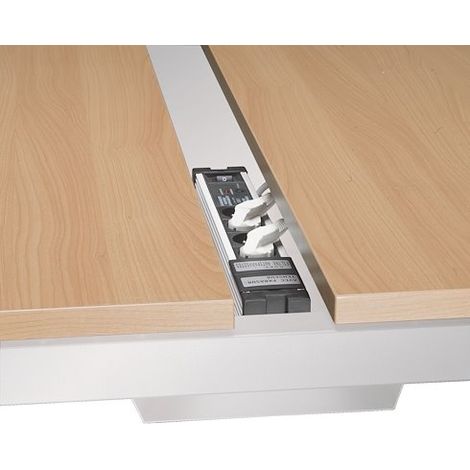 Goulotte passe-câbles horizontale 60 cm – Fixation entre plateaux – Gestion discrète des câbles – Blanc – Team line (1/2)