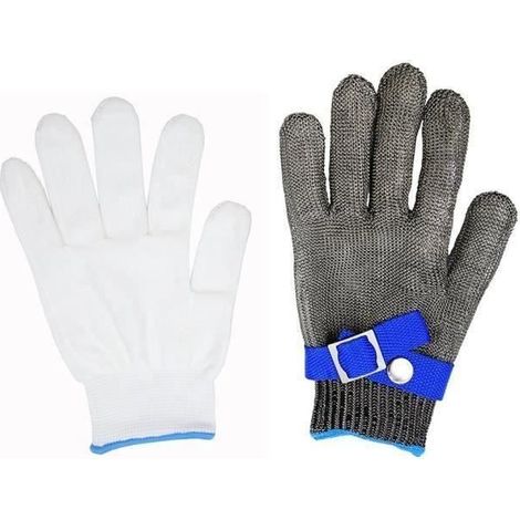 Gant de Boucher en Cotte de Maille Acier inoxydable résistant Coupe Haute Performance Niveau 5 Protection Taille L(pas une paire) (1/4)