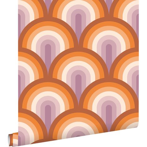 papier peint art déco orange et violet - ESTAhome (1/5)