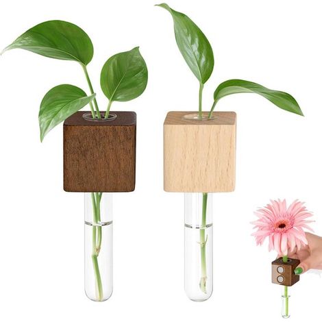 Lot de 2 mini vases muraux magnétiques en verre, tubes pour boutures et fleurs séchées, station de bouturage moderne, décoration pour réfrigérateur et intérieur (1/5)
