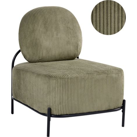 Armchair Green Corduroy Upholstery Metal Frame Retro Inspired Style LUNDE