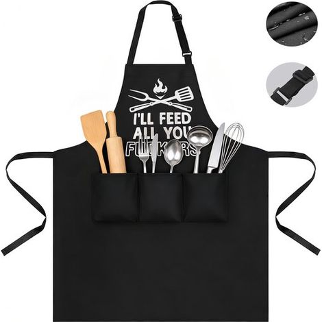Grembiule da barbecue per uomo, grembiule da cucina per uomo, grembiule da cucina con 3 tasche, grembiule da cucina regolabile, copertura protettiva impermeabile, ottimo regalo per (1/5)