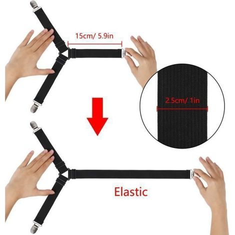 Sangles Draps Élastique Tendeur Drap Réglable Triangle Drap de Lit Attaches avec Pinces Métalliques pour Matelas Canapé Housse Noir (1/4)