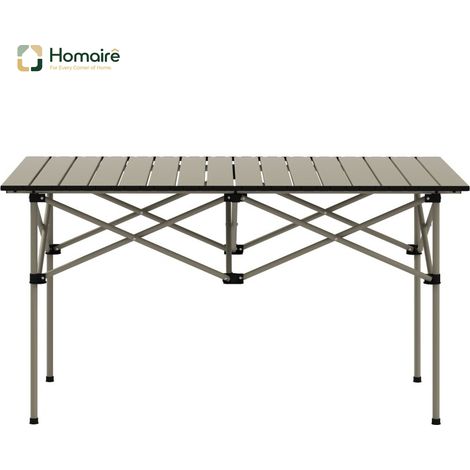 HOMAIRE Table de camping pliante en aluminium avec plateau extensible, design X-rahmen, 95 x 55cm kaki, pour jardin, balcon et 2 personnes
