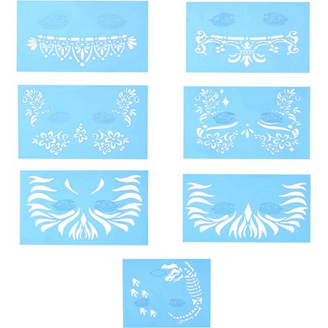 Kit de 7 pochoirs réutilisables pour maquillage visage et corps, gabarits de tatouage temporaire, outils de dessin artistique DIY (1/5)