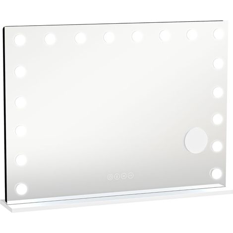Miroir maquillage hollywood LED 18 lumières dimmables, RGB, Bluetooth, grossissement x10, miroir maquillage lumineux professionnel blanc 90x