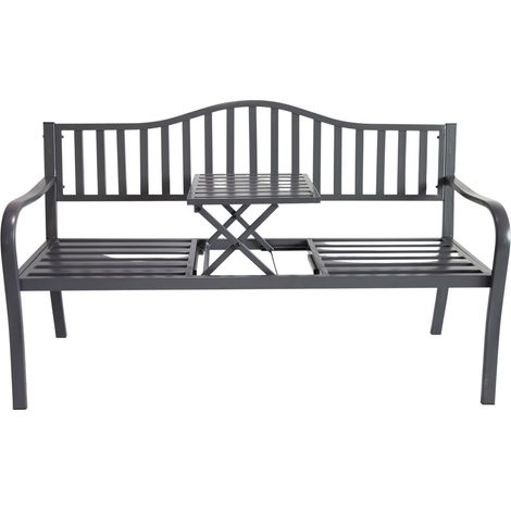 Metall-Gartenbank mit integriertem Klapptisch 3-Sitzer Sitzbank Gartenmöbel Bank (1/4)