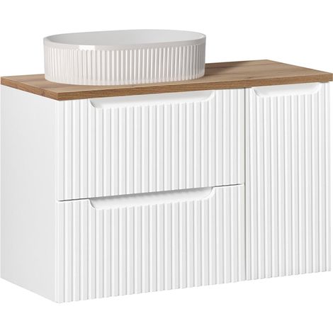 Einzelwaschtisch-Unterschrank, 90 cm, 2 Schubladen, 1 Tür, Riva, Weiß und Holz (1/5)