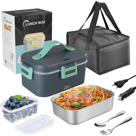 Lunch Box Gamelle Chauffante 75W, 1.8L, 3-en-1 (12V/24V/220V), Boîte Chauffante Repas Portable avec Couverts et Sac Isolants, Vert, pour Voiture, Camion, Bureau, École (1/5)