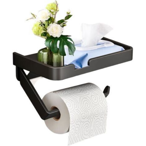 ALLIANDISPorte-papier toilette, étagère de rangement, noir, avec étagères, sans perçage, adapté à la cuisine et à la salle de bain (1/4)